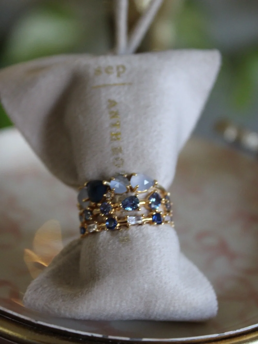 Anthropologie SEP September Birthstone Blue Crystal Gold-Plated Ring Size 5